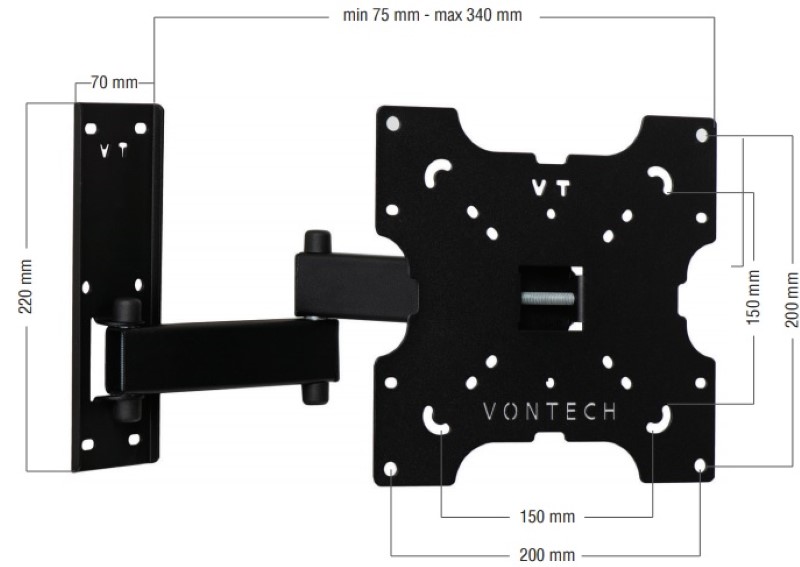 Vontech Hareketli Tv Askı Aparatı 22 inç ile 32 inç Arası Destekler