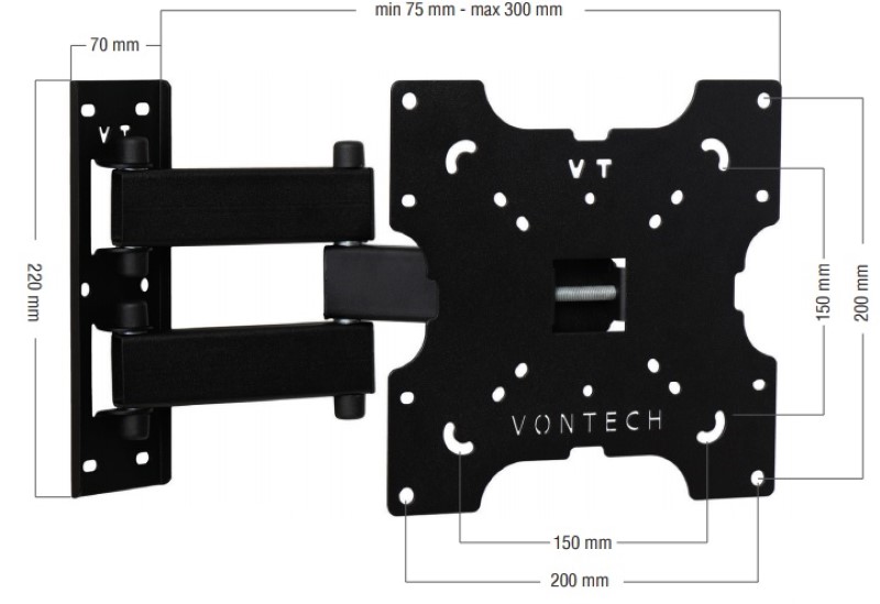 Vontech Hareketli Tv Askı Aparatı 22 inç ile 42 inç Arası Destekler