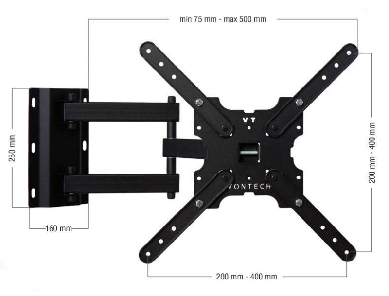 Vontech Hareketli Tv Askı Aparatı 39 inç ile 55 inç Arası Destekler (K.5)